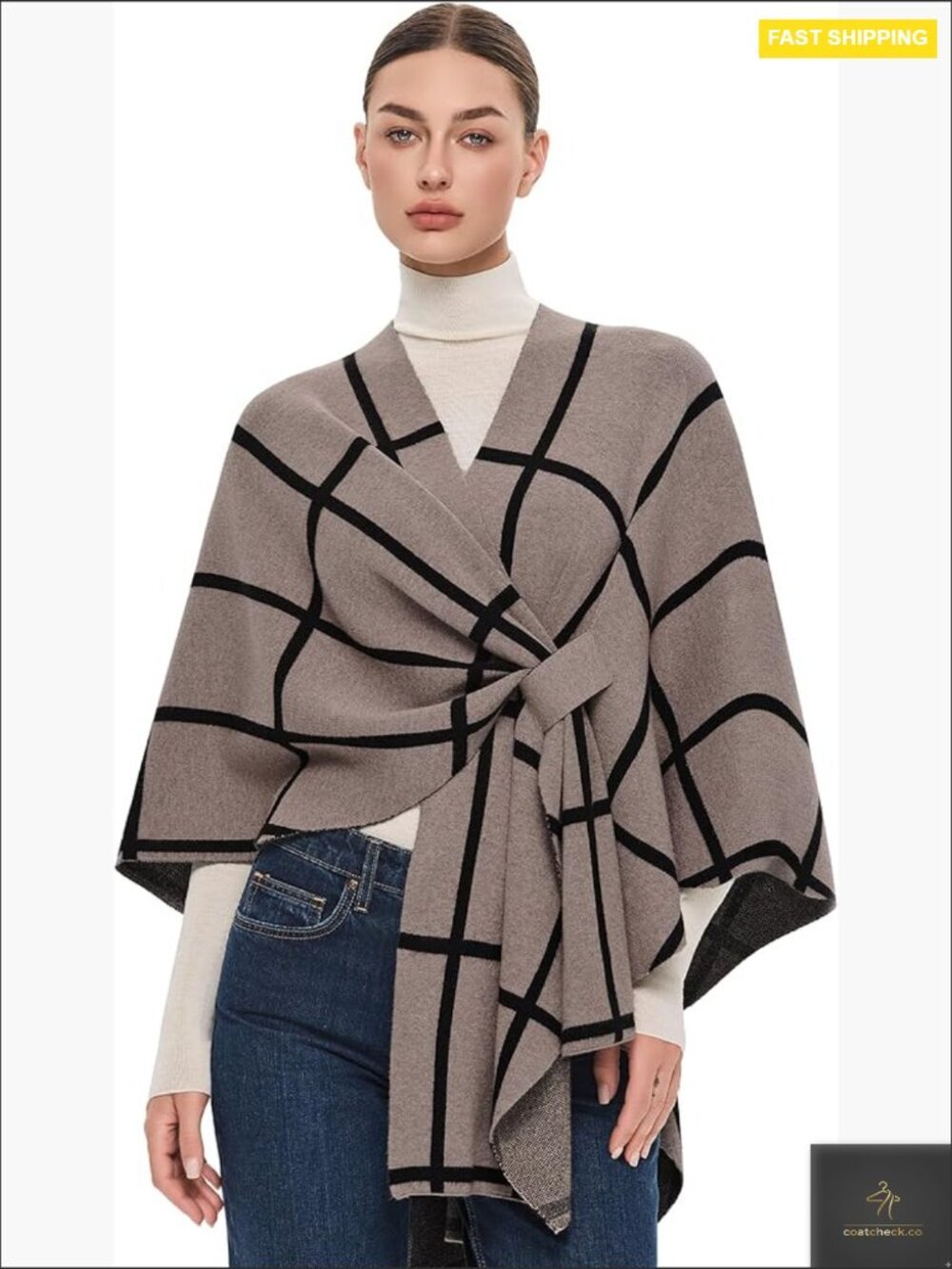 Elegant Open Front Poncho Shawl Wrap Soft Double Knit Classic Chic Versatile